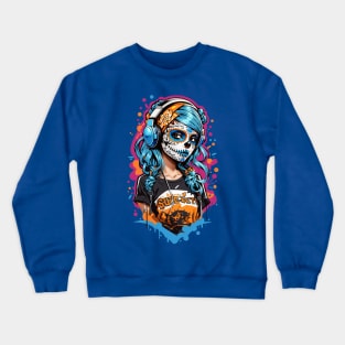 Dia de los Muertos Sugar Skull DJ Girl Crewneck Sweatshirt